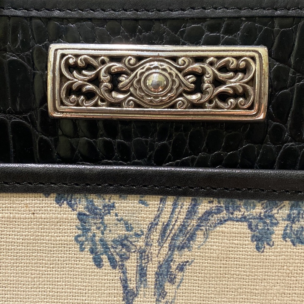 BRIGHTON “Martine” Blue Toile Canvas/ Black Croc Embossed Leather Tote Bag - Picture 2 of 16